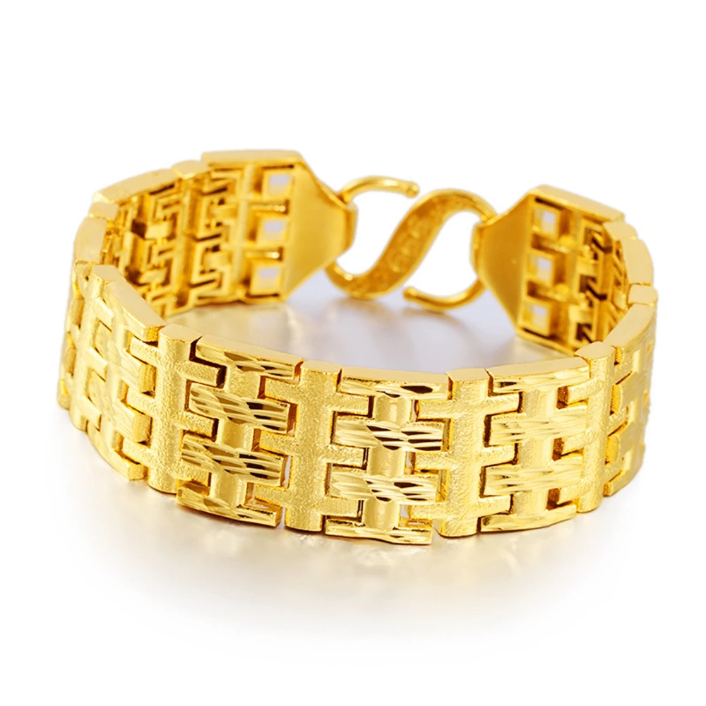 

2cm Thick Wide Bracelet Wristband Chain for Men Yellow Gold Color Hip Hop Male Bracelet Jewelry Gift