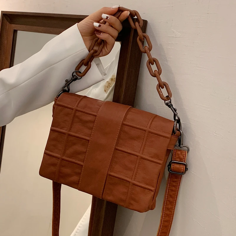 

New Women Flip Crossbody Bag Flap Bags For Women Quality Leather Thick Chain Shoulder Messenger Bags Female Handbag And Purse