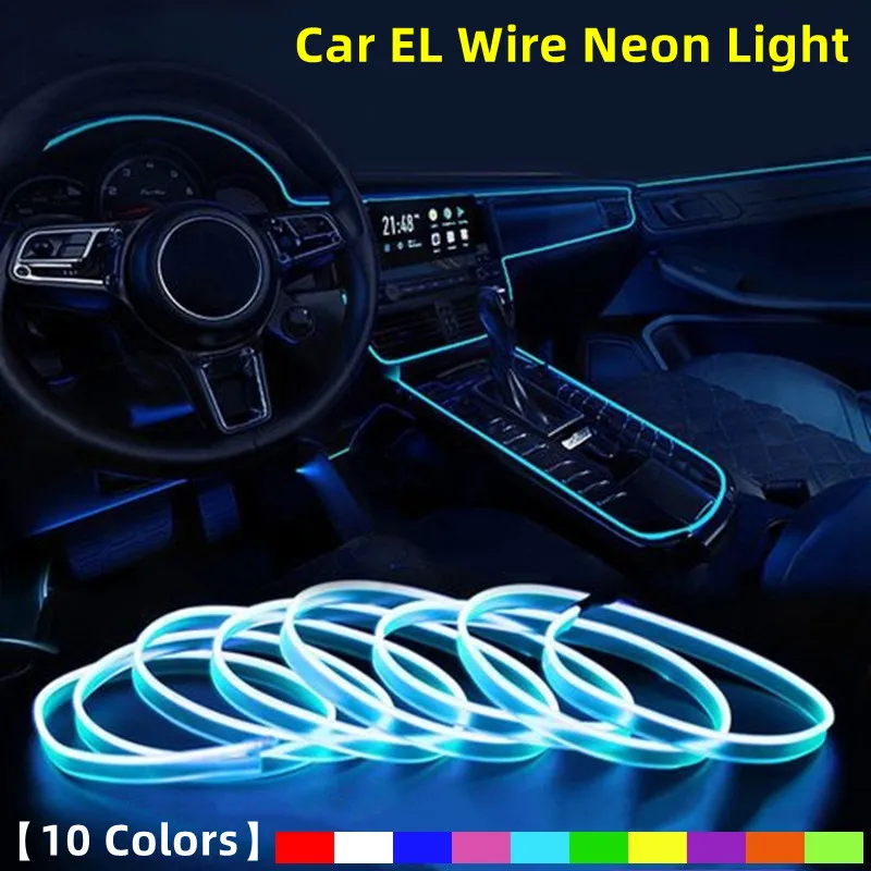 

1Pc Car Interior Decoration Light 1M/2M/3M/5M EL Wire Neon Atmosphere Lamp 10 Colors Flexible Rope Tube Ambient Strip Light