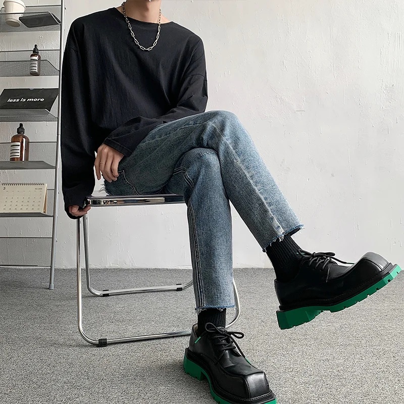 Spring Blue Black Jeans Men Slim Fashion Casual Straight Jeans Men Streetwear Korean Biker Denim Pants Mens Trousers M-2XL