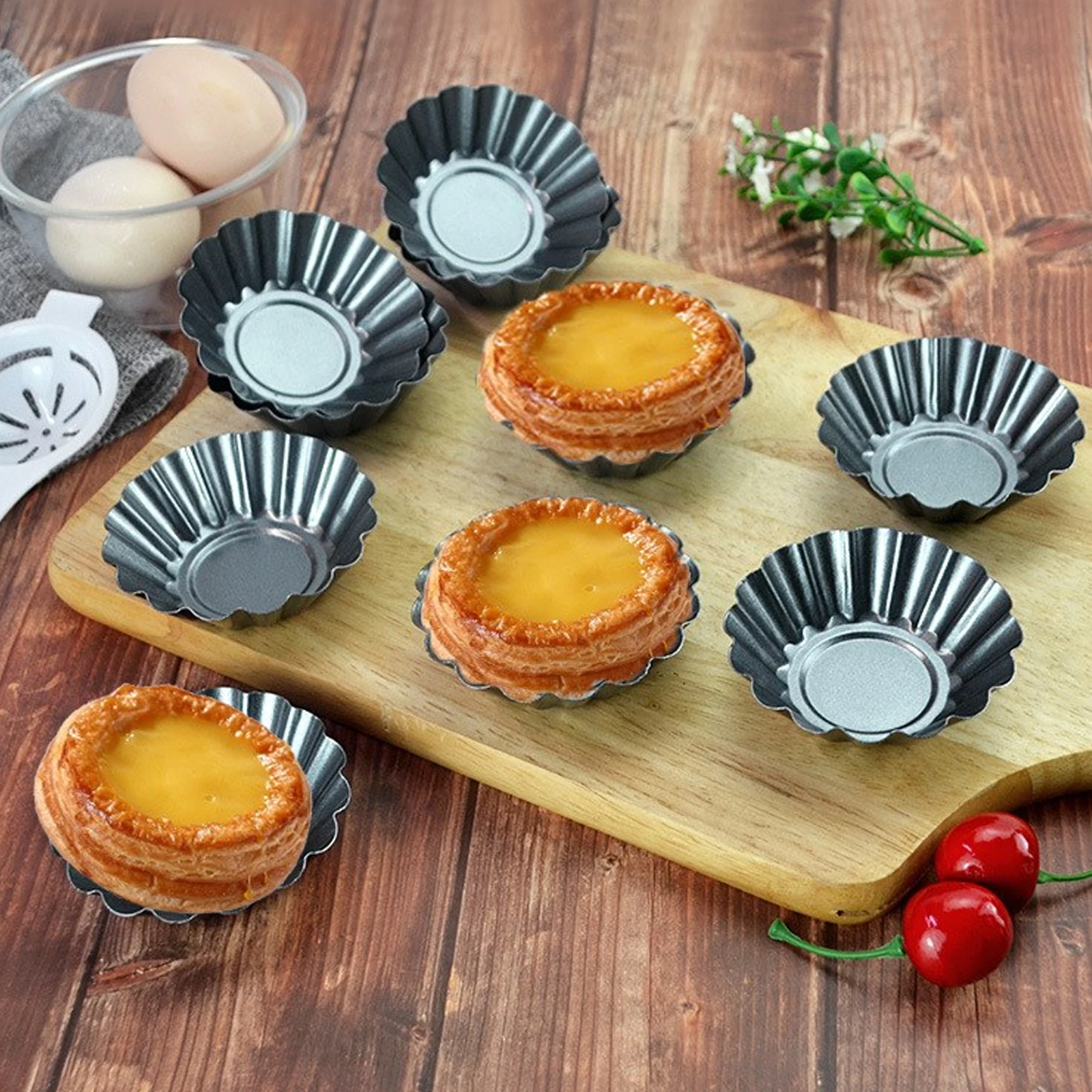 3 Pcs Carbon Steel Thickened Egg Tart Mold Chrysanthemum Cake Mold DIY Baking Muffin Cup Pizza Pan Bakeware Utensils images - 6