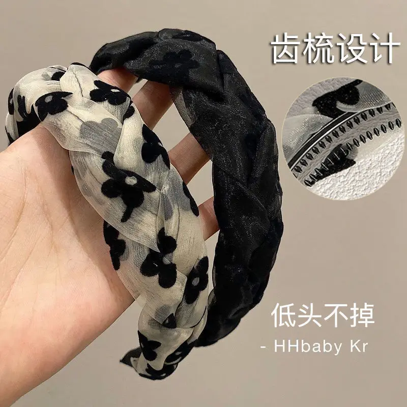 

Spring Summer Edition 2023 New Hairband Female Hairpin Hair Ornament Vintage Flower Organza Woven High Skull Head Bandband Girl