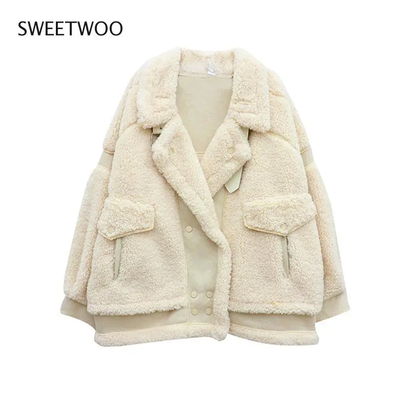 Women Autumn Winter Faux Fur Coat Female Loose Casual Warm Soft Fake Fur Jacket Plush Overcoat Pocket Wild Teddy Coats Slim Tide