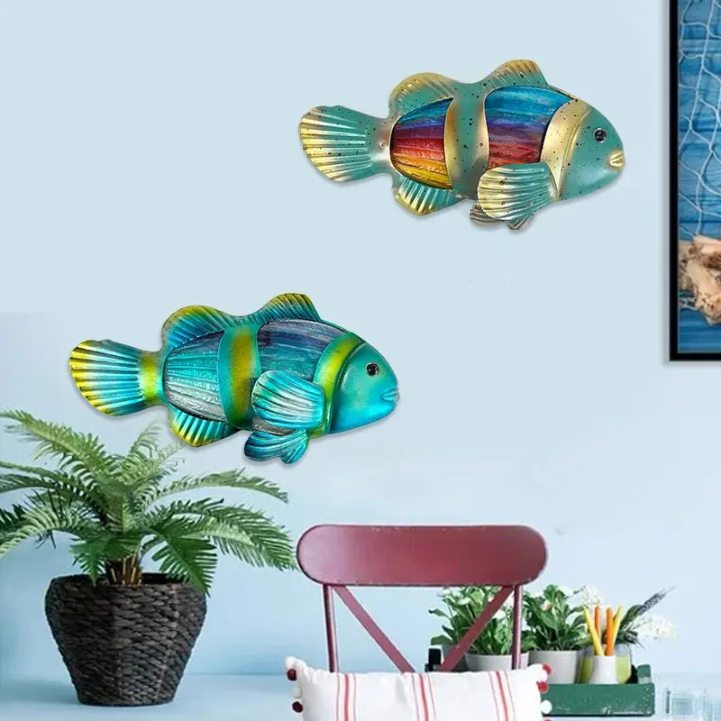 

Metal Fish Statue Wall Decoration Home Garden Ornament Wall Hanging Sculpture Ocean Art Fish Patio Decoration Wall Pendant