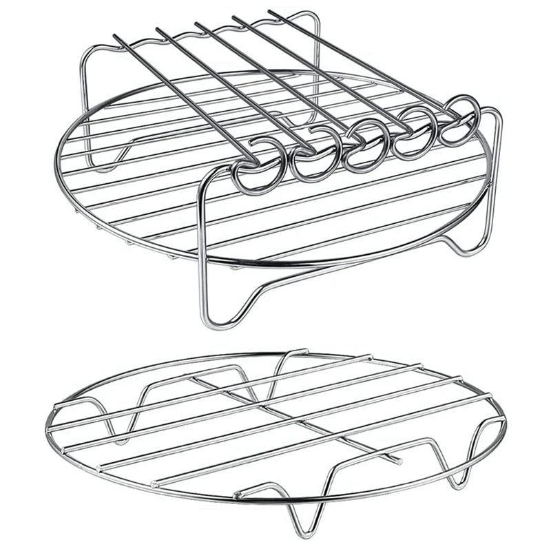 

Air Fryer Rack XL Air Fryer Accessories Set Of 2, Multi-Purpose Double Layer Rack With Skewer, Stackable Metal Holder