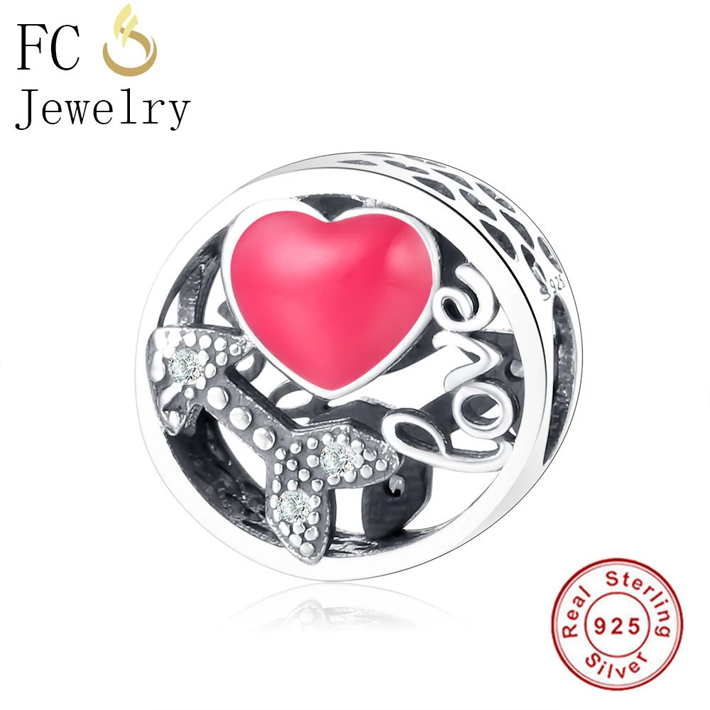 

FC ювелирные изделия подходят оригинальный бренд шармы браслет 925 Серебро Красное эмалированное Сердце Стрела Любовь бисер брелок для изготовления женщин