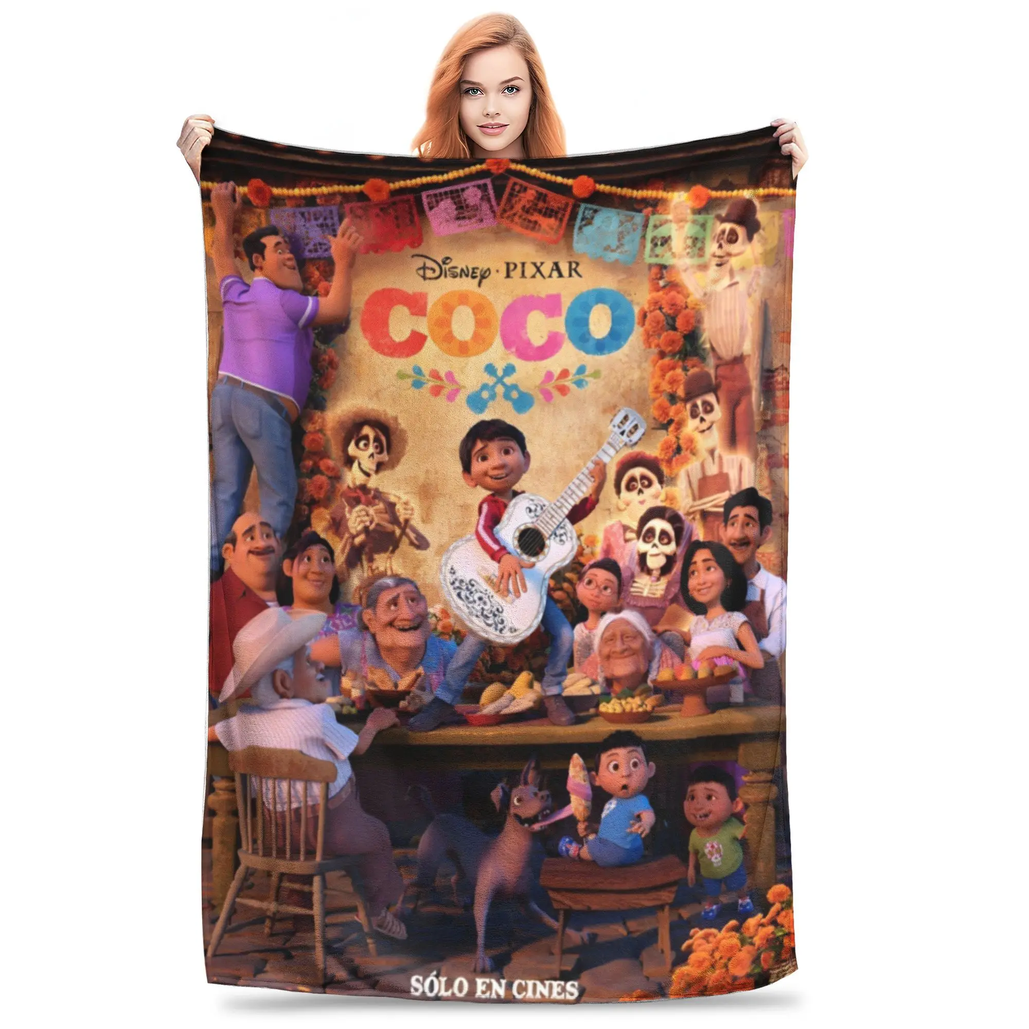 C-Coco День мертвых мультяшные вязаные одеяла флисовая гитара с благодарностью