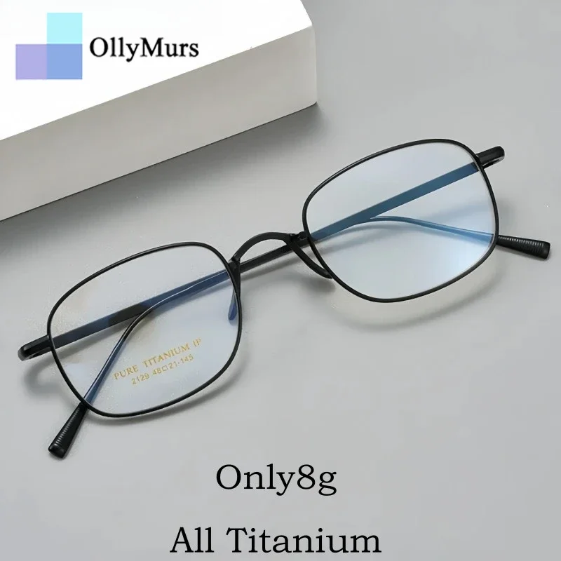 Фото OLLYMURS Сверхлегкие полностью титановые роскошные мужские очки в оправе в стиле ретро, овальные оптические очки с маленьким лицом, женские очки по рецепту 2129T №1