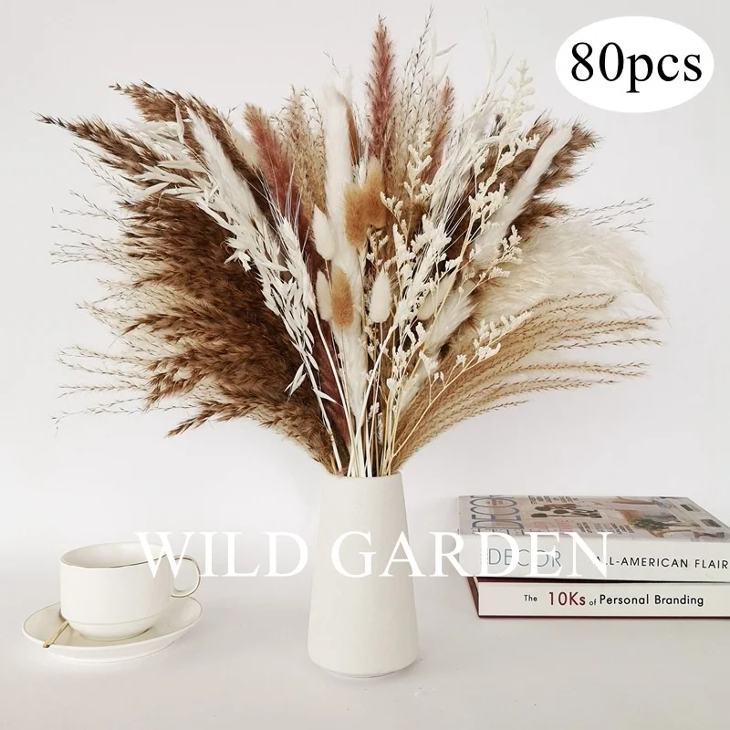 

80pcs Pampas Grass Set Reeds Grass Nordic Dried Flowers Bleached Bouquet Wedding Living Room Home Decor Artificial Decorations