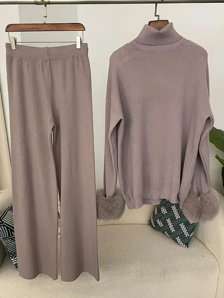 MENINA 2024 новая мода осень-зима натуральный лисьий мех манжеты пальто вязаный