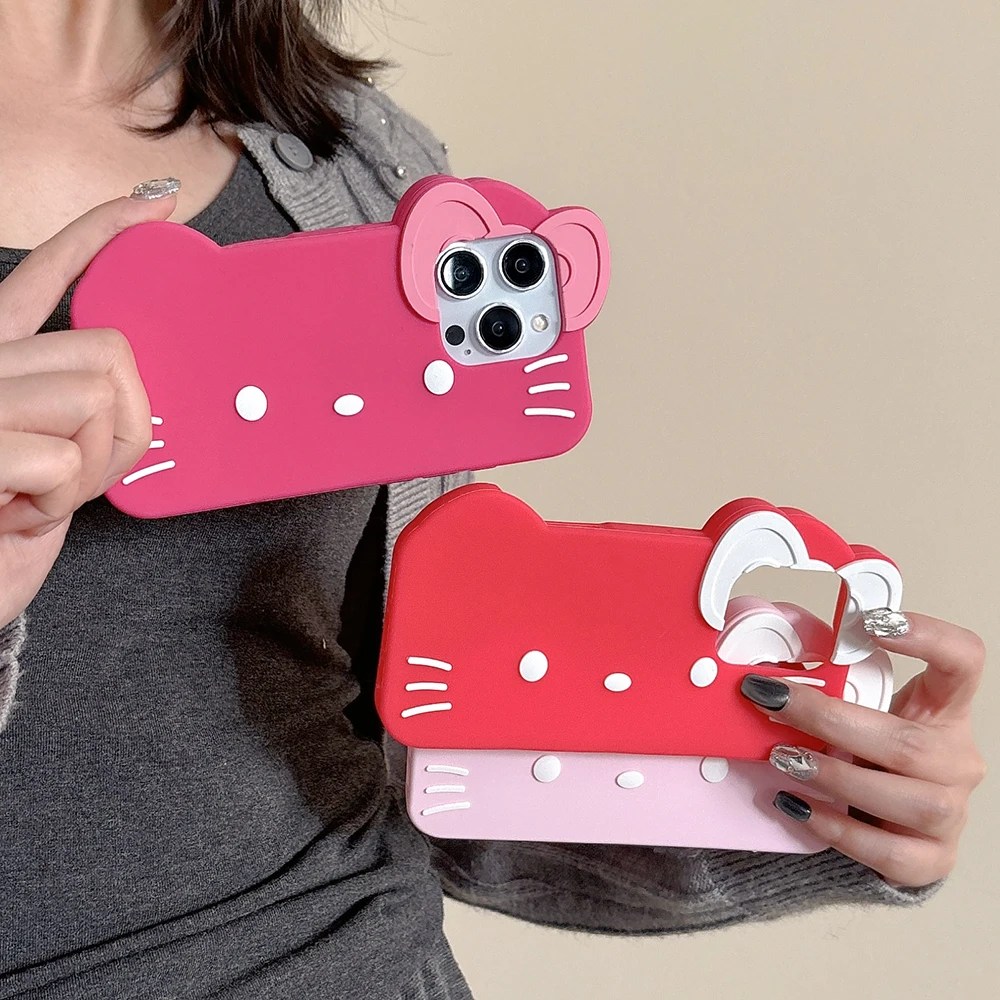 Мягкий силиконовый чехол для телефона с большим лицом Hello Kitty Candy Bowknot iPhone 16 Pro Max 15 14