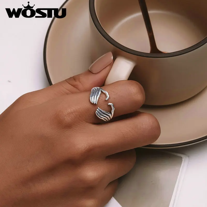 WOSTU 925 Череп из стерлингового серебра кольцо для открытия ушной пряжки окисленное