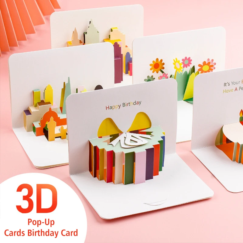 

1Pcs 3D Folded Birthday Cake Card Cute Pop-up Greeting For Kid Girl Birthday Christmas Valentine' Day Party Wedding Decoration