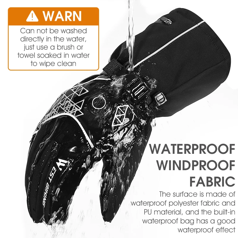 WEST BIKING спортивные перчатки с подогревом зимние термонепроницаемые сенсорным