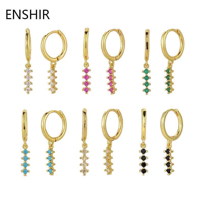 

ENSHIR Gold Color Colored Zircon Hoop Earrings for Women CZ Huggie Earrings Party Jewelry Wholesale