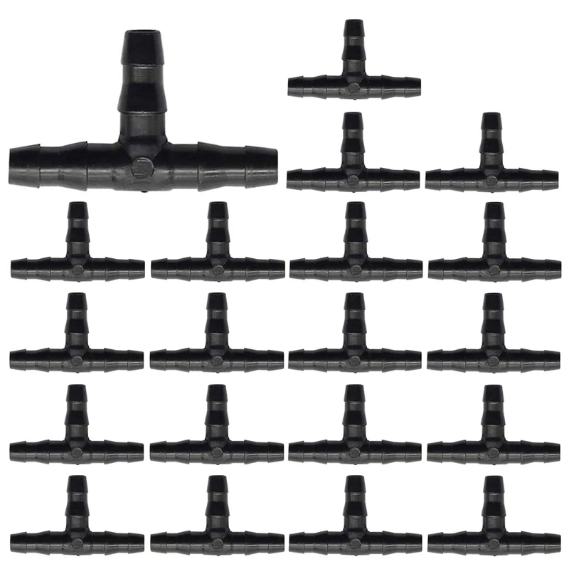 

150 Pcs 1/4Inch Universal Barb Tee Fittings With Barbs, For 1/4Inch Drip Irrigation Pipes For Flower Pots, 4/7Mm Tees