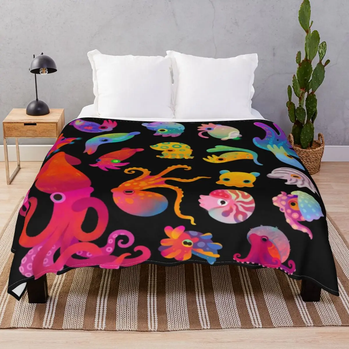 Cephalopod Blanket Flannel Print Ultra-Soft Unisex Throw Blankets for Bed Sofa Travel Cinema