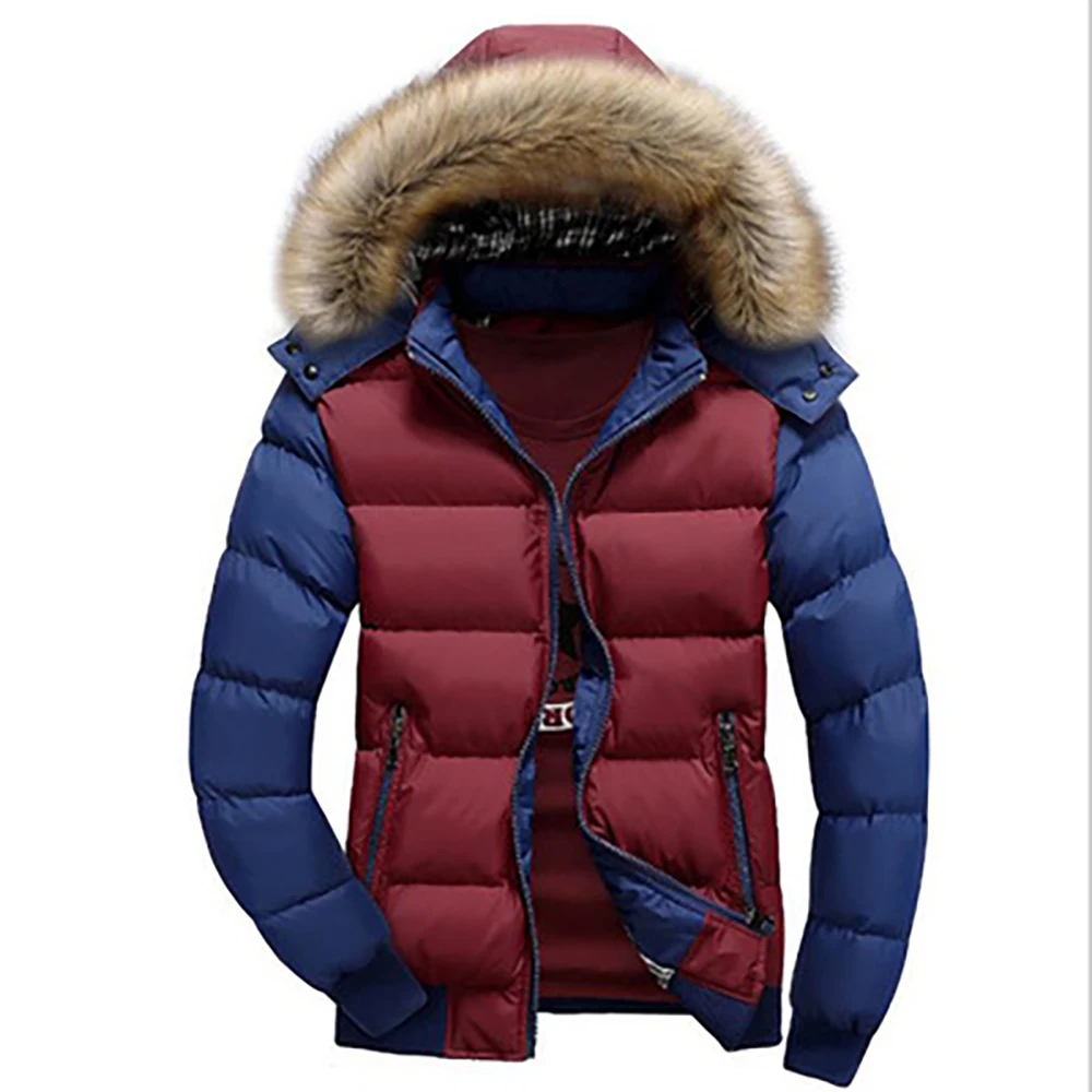 Winter Jacket Men Fashion Fur Collar Hooded Thick Warm Cotton Outwear Men Parka Jacket Coat Men Windproof Streetwear