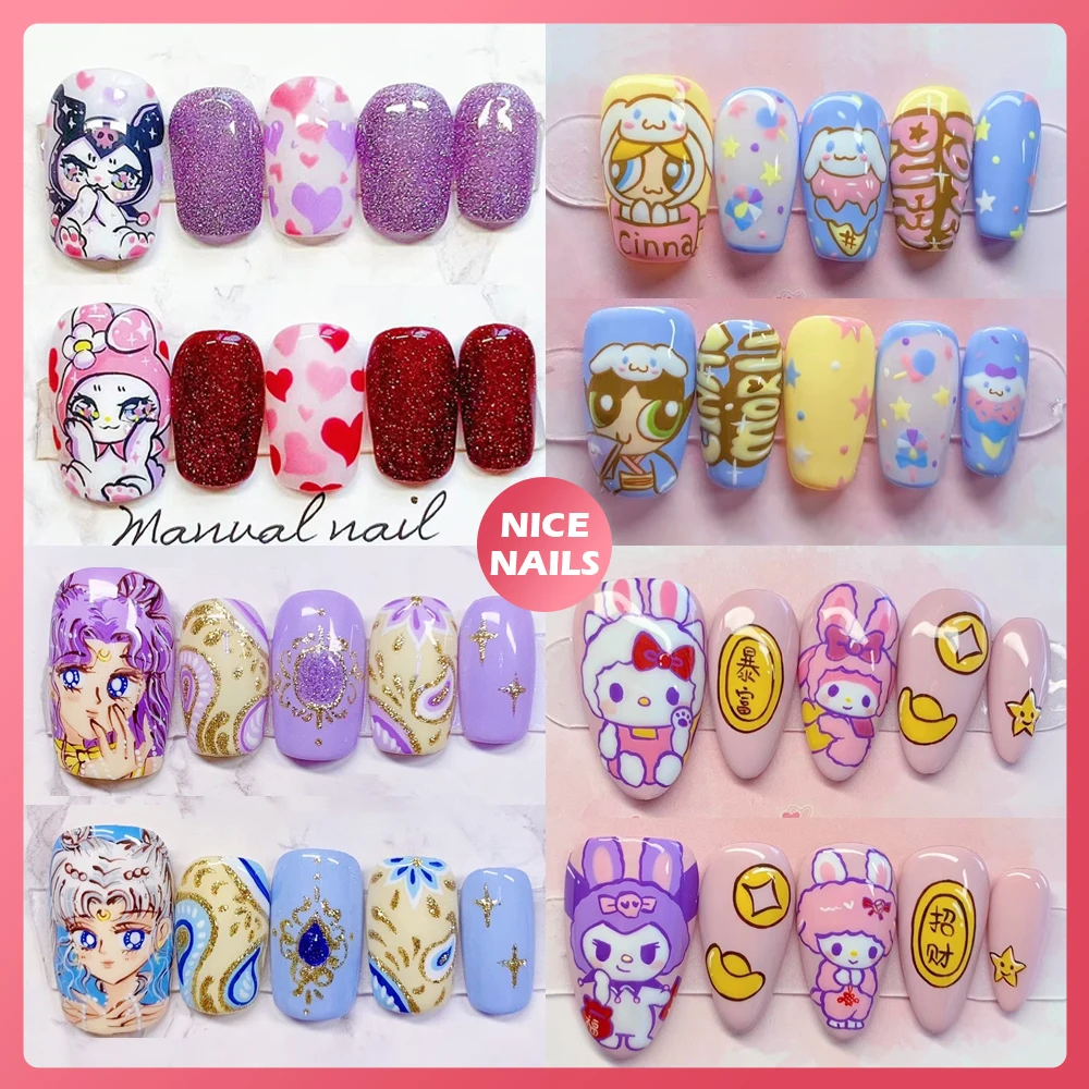 

Cartoon Japan Anime Freehand Painting Fake Nails Mymelody Kuromi Cosplay Party Nails Handwork Reutilization False Nails Manicure