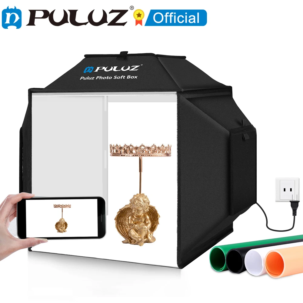 PULUZ 40cm Folding 72W 5500K Studio Shooting Tent Soft Box Photography Lighting Kit with 4 Colors Backdrops LED Photo LightBox