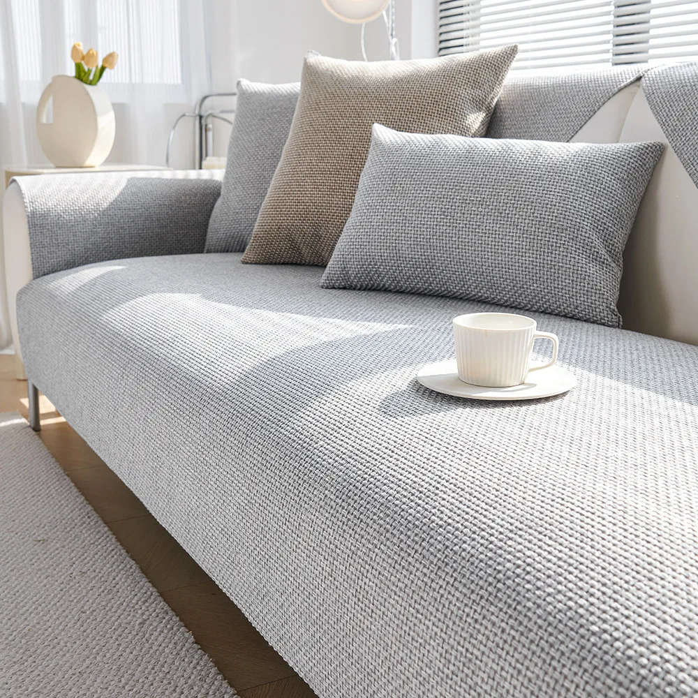 

Льняной чехол для дивана, однотонный