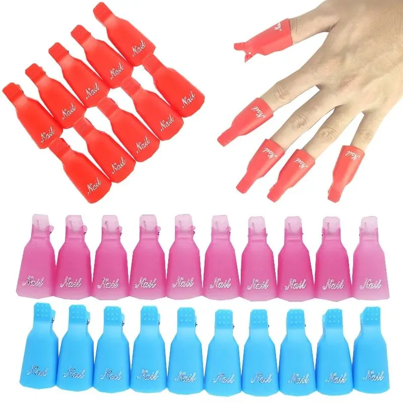 

10pcs Plastic Nail Art Soak Off Cap Clip UV Gel Polish Remover Wraps Nail Polish Remover Clips Nail Cleaner Degreaser Art Tools