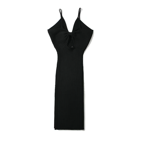 Женское трикотажное платье на бретелях-спагетти, однотонное облегающее эластичное платье-миди без рукавов, модель 2022 на лето
