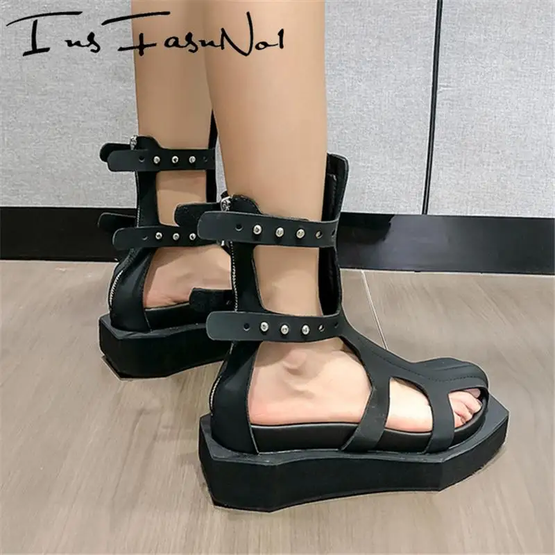 Ботильоны женские из натуральной кожи ажурные полусапожки на платформе и