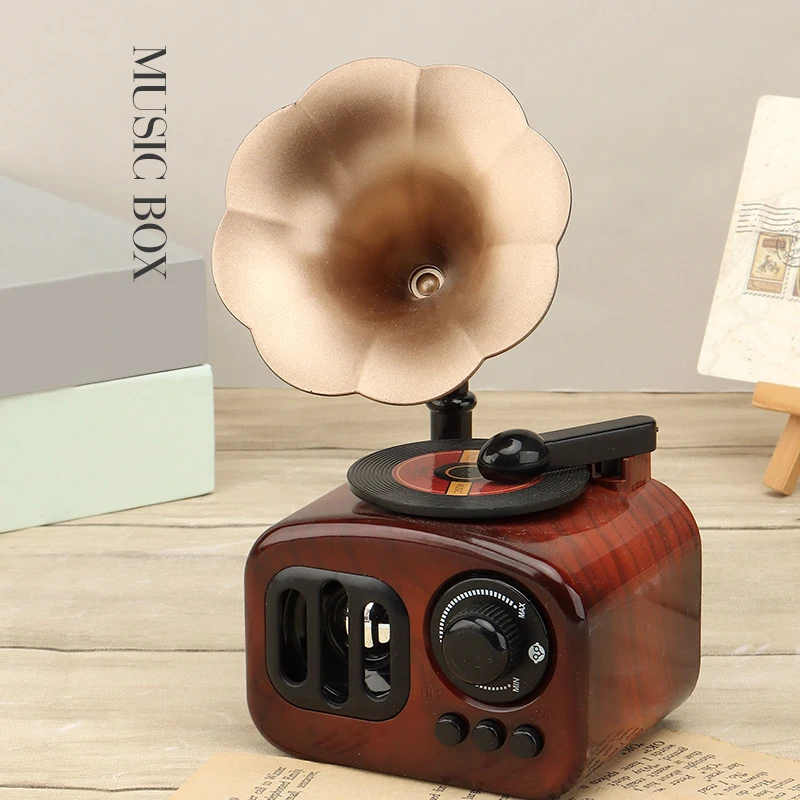 

Retro Phonograph Shape Music Box Classical Art Decor Music Box Crafts Gift Home Decoration Antique Vintage Decor
