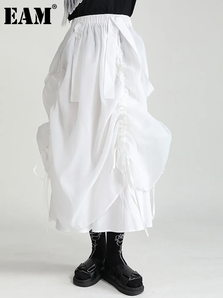 

[EAM] Black Irregular Drawstring Bandage High Elastic Waist Half-body Skirt Women Fashion Tide New Spring Summer 2023 1DD8602