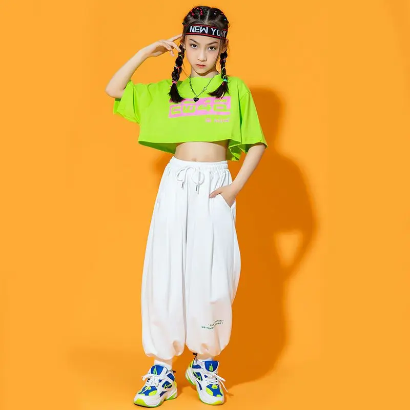 

Новый зеленый топ и длинные брюки для девочек и мальчиков в стиле хип-хоп, Детская толстовка, джоггеры, уличная одежда, комплекты одежды, Детский костюм для уличного танца и джаза