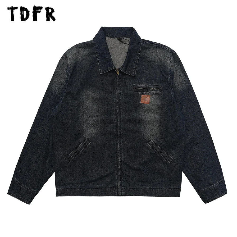 

Потертая джинсовая куртка для мужчин, Повседневная Свободная верхняя одежда с длинным рукавом, украшенная пуговицами, в стиле ретро