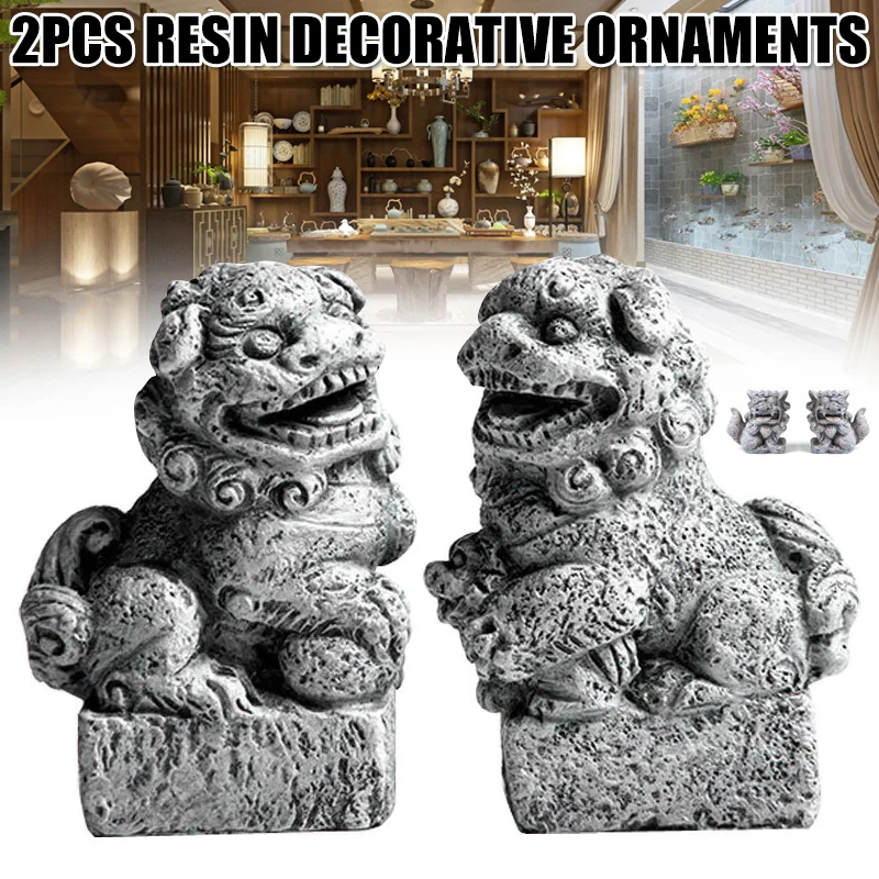 

Mini Stone Lions Statue Chinese Style Resin Sculptures Handmade Figurine Crafts Ornaments for Home Table Potted Decoration