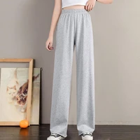 summer trousers high waist elastic waistband breathable women pants simple casual straight wide leg pants lady clothing