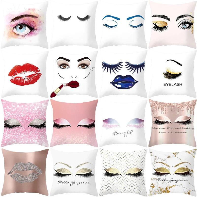 

Fashion Eyelash Eyes Lips Pillowcase 45x45cm Polyester Throw Cushion Cover Bedroom Sofa Powder Room Studio Decor Pillow Case