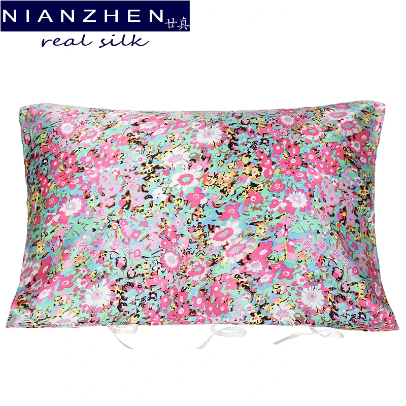 

NIANZHEN Real 100% Silk Pillowcase Natural Mulberry Silk Print Pillow Towel Case Cover 12006