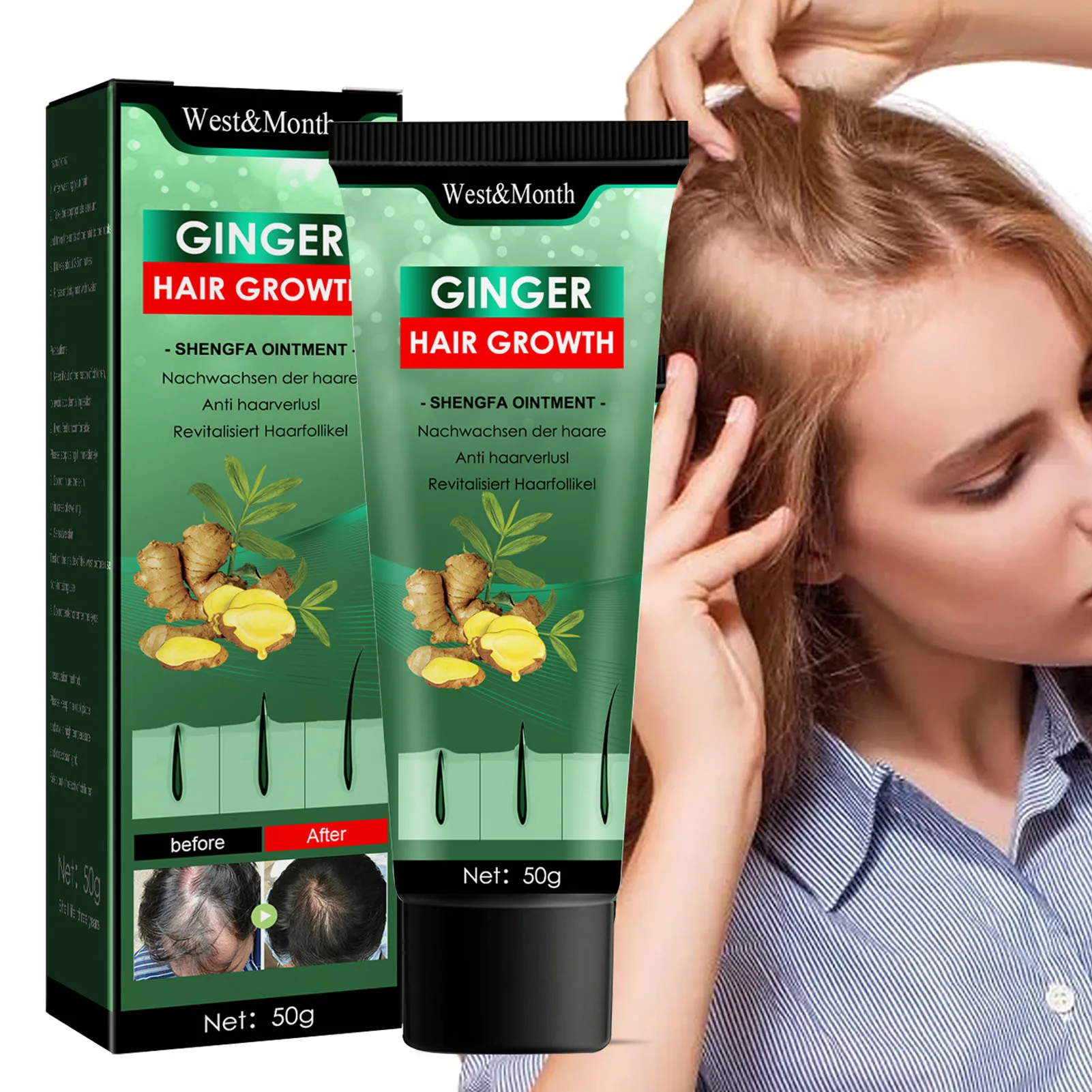 

Имбирный крем для волос, 50 г, натуральный крем с экстрактом имбиря для тонких сухих волос, способствует более густым, более густым натуральн...