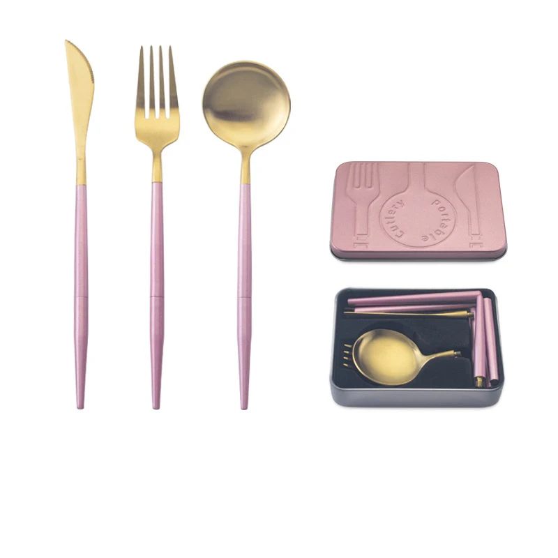 Портативный многоразовый набор столовых приборов из нержавеющей стали для
