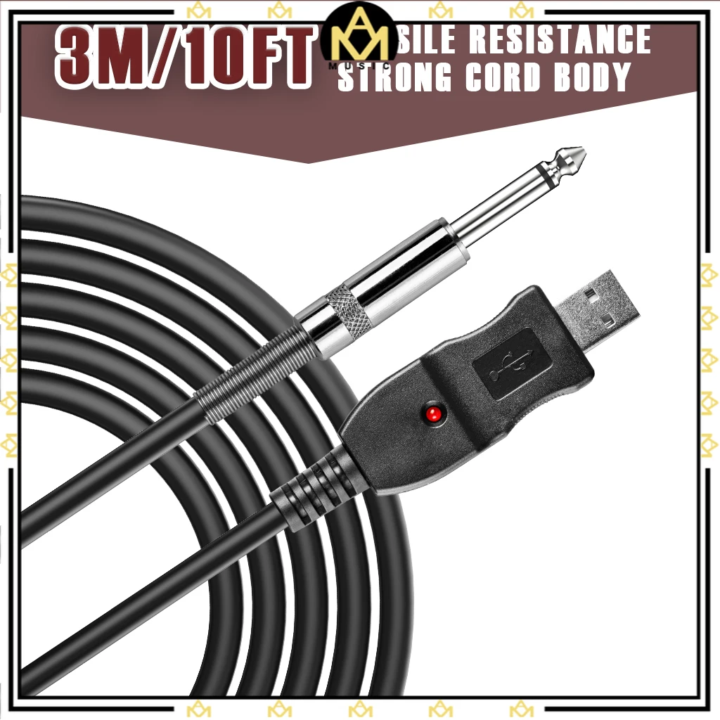 USB-гитарный кабель 10 футов 1/4 TS вход и выход к USB интерфейсу Шнур электрическая