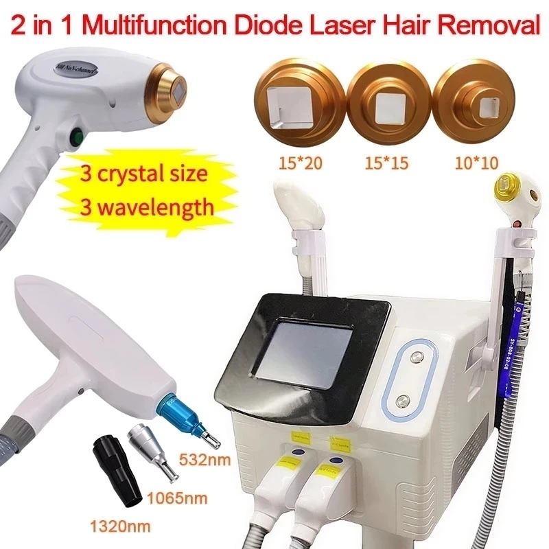 

Профессиональное косметическое оборудование, 2000 Вт, 2 в 1, Диодная лазерная машина для удаления татуировок, нм, ND Yag