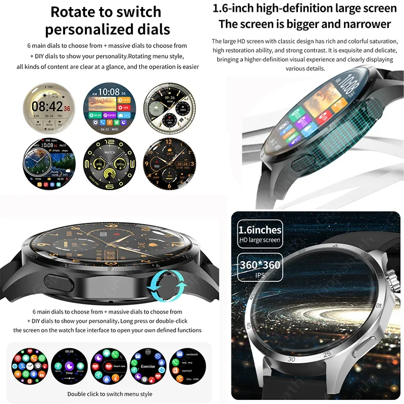 Смарт-часы Zodvboz 4 Pro для мужчин с HD AMOLED-экраном Bluetooth GPS-трекер Спортивные умные часы