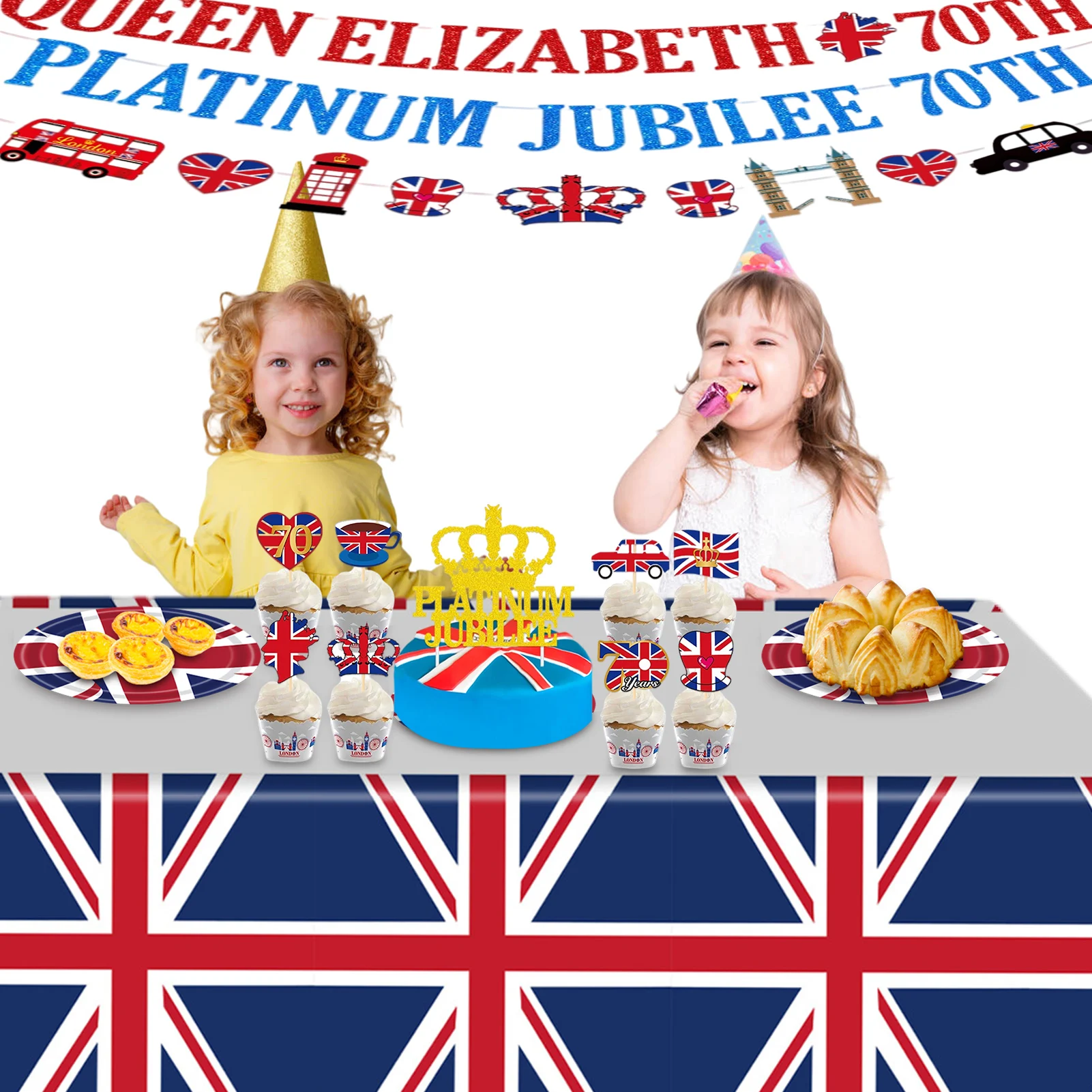 

Union Jack Bunting Flag & Cupcake Toppers 6Pcs Queen Jubilee Cake Decorations Union Jack Crowns Cupcake Toppers The Queen's