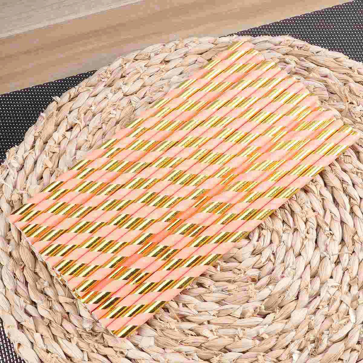 

25pcs Paper Straws Disposable Shiny Striped Drinking Straw Drinking Tube Paper Tube for Birthday