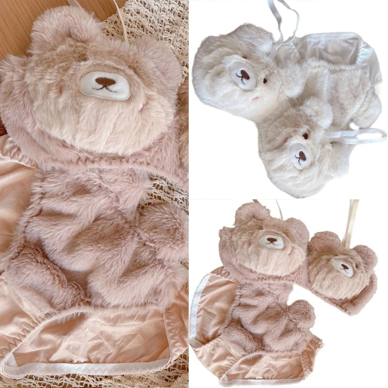 95AB женский комплект из 2 предметов с милым медведем плюшевый бюстгальтер и