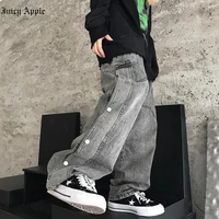 juicy apple womens y2k jeans wide leg denim cargo jean pants loose straight baggy woman jeans hip hop streetwear denim trousers