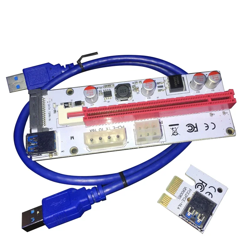 60 см адаптер PCI-E Riser Card PCIe 1x–16x 4-контактный 6-контактный кабель питания SATA USB 3.0 для