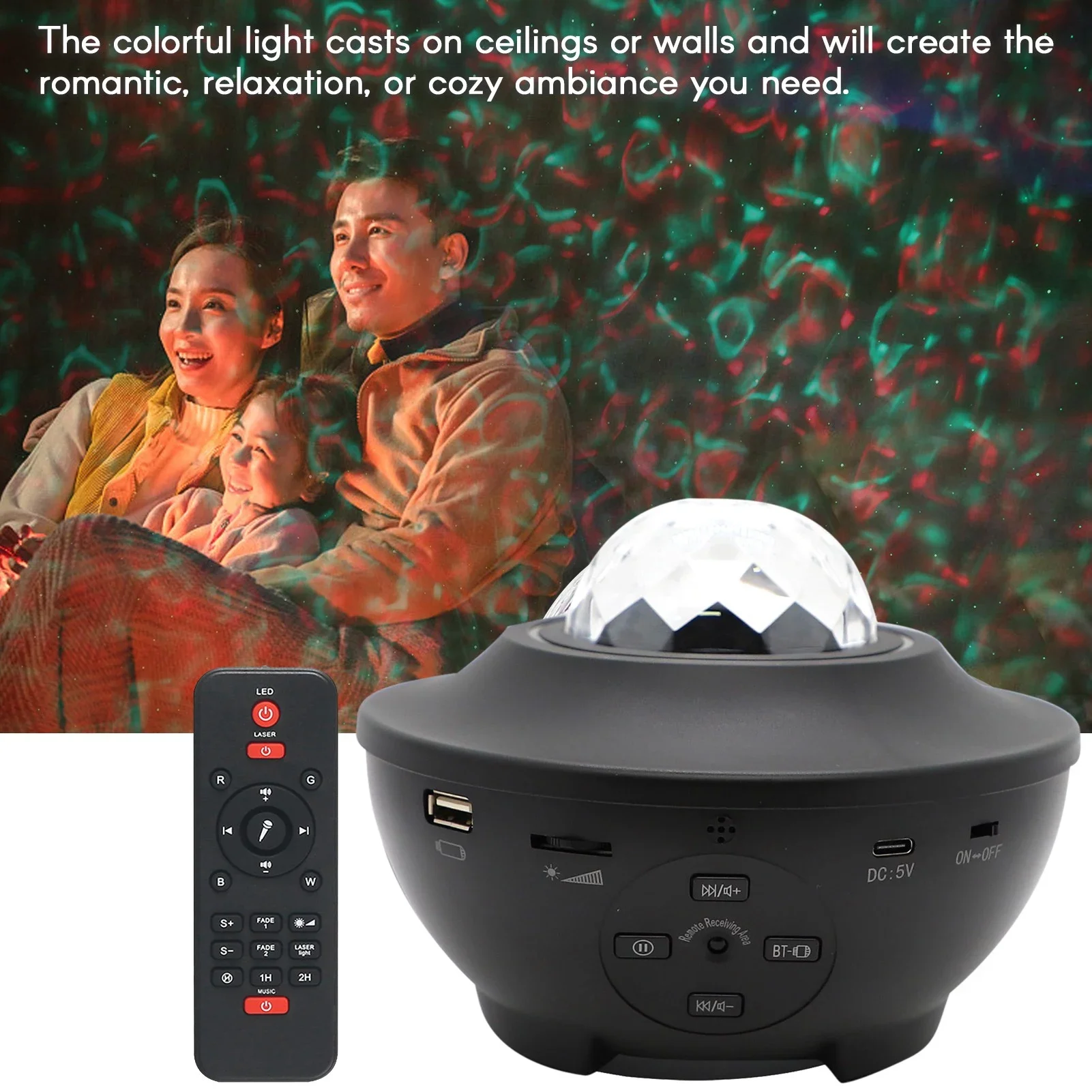 

LED Star Ocean Wave Projector Night Light Galaxy Starry Sky Projector Night Lamp With Music Bluetooth Speaker For Childrens