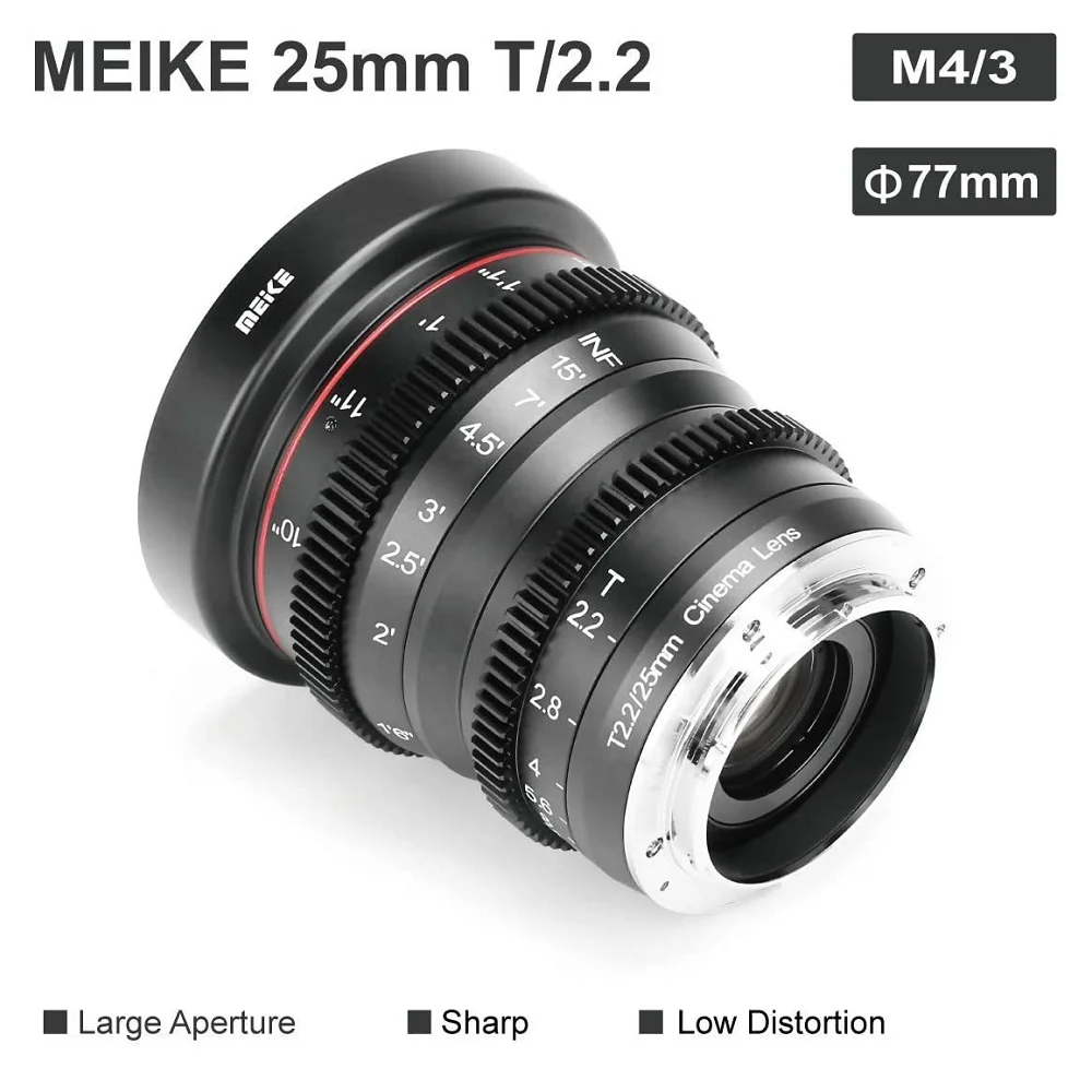 Фото Meike 25 мм T2.2 Объектив с ручной фокусировкой и низким уровнем искажений 4K Prime Cine для камер Olympus Panasonic Lumix и BMPCC 4K Zcam E2 GH5 GH6 №5
