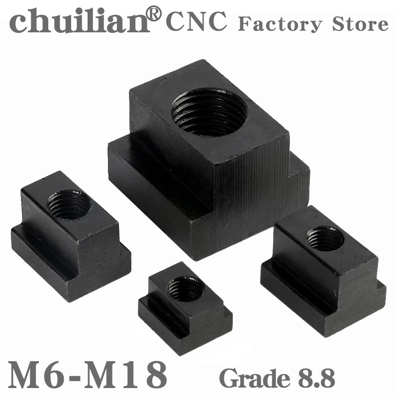 

2pcs M6 M8 M10 M12 M16 M18 Oxided 45# Steel Grade 8.8 Finish T-Slot HRC:23-32 T-nut T-block T-groove Pressing Plate Nut