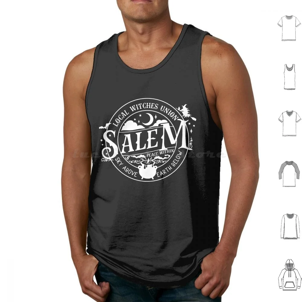 

Salem : Local Witch Union Tank Tops Vest Sleeveless Halloween Spooky Witch Black Cute Ghost Cat Death Funny Occult Skull Goth